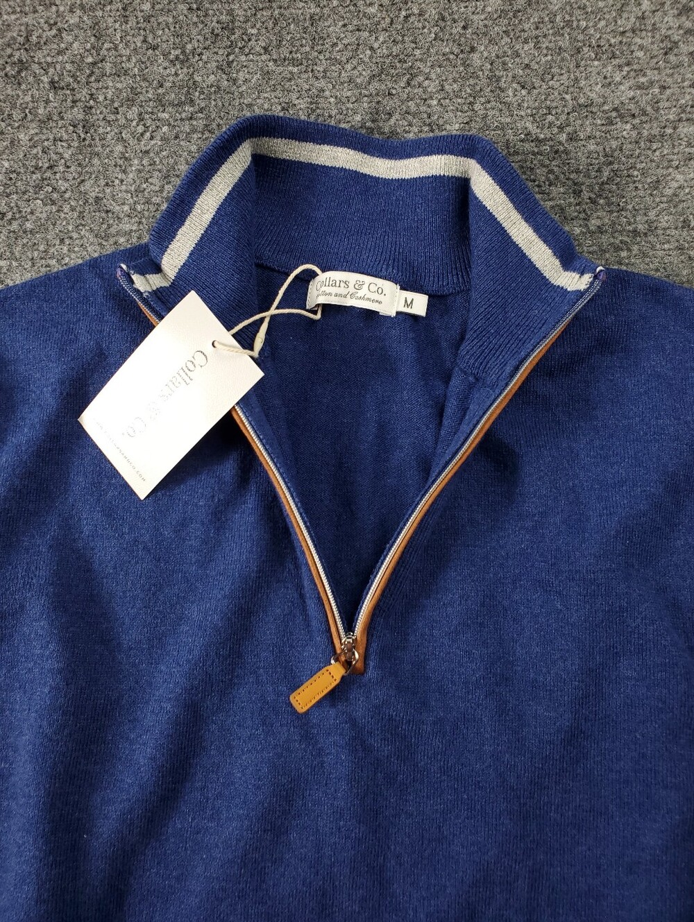 Collars & Co Cotton Cashmere Sweater Mens Medium Quarter Zip Pullover Blue NEW - Picture 4 of 10